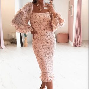 Pink midi dress. Cute for baby shower.